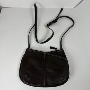 Genuine Leather Brown Crossbody Bag Leopard Lining Adjustable Strap